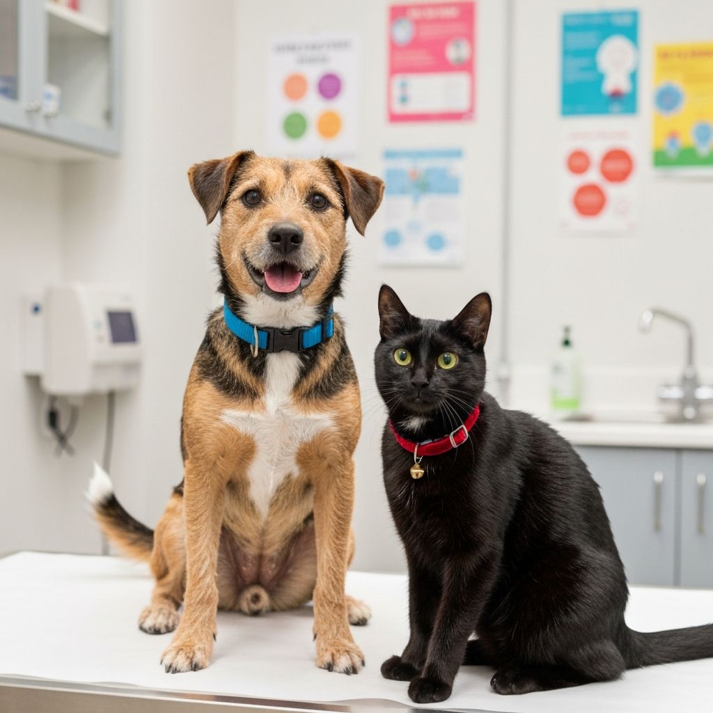 Pets felizes na clínica veterinária